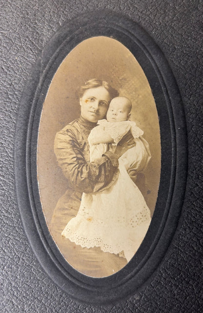 Late 19th Century American Victorian Woman Holding Baby Sepia Portrait Gelatin Silver Print Cabinet Card Photograph