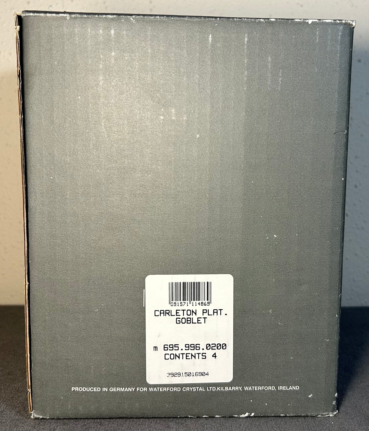 Set of 4 2000-2008 Waterford Crystal Carleton Platinum Water Goblet Glasses with Box (Retired)