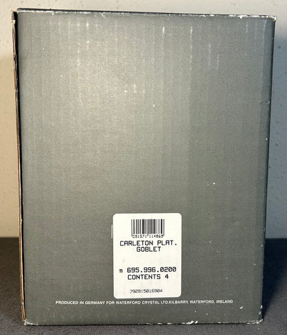 Set of 4 2000-2008 Waterford Crystal Carleton Platinum Water Goblet Glasses with Box (Retired)