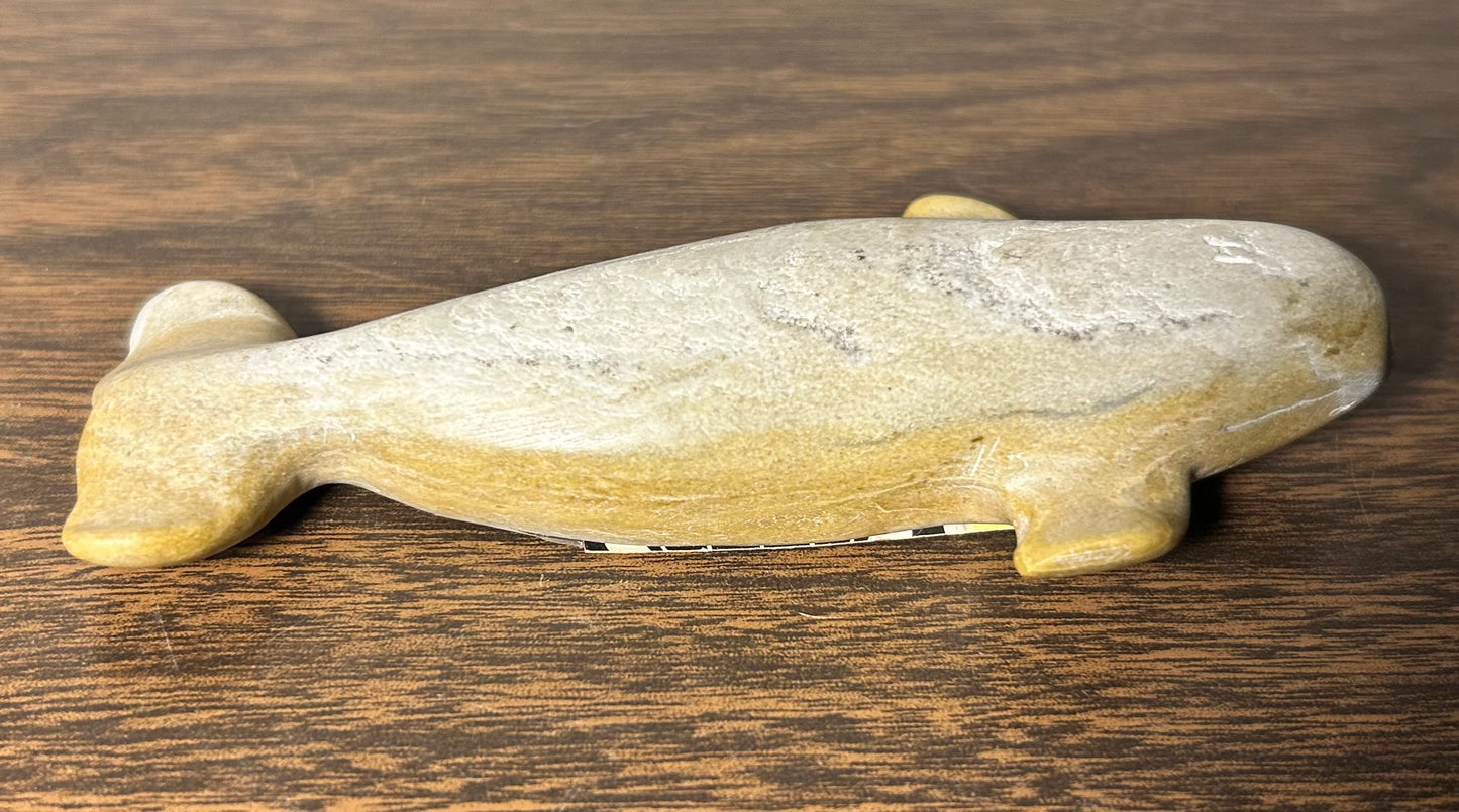 Vintage Canadian Inuit Argillite Stone Whale Carving by Simeonie Kavik (20th Century)