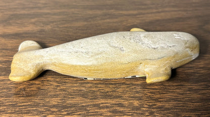 Vintage Canadian Inuit Argillite Stone Whale Carving by Simeonie Kavik (20th Century)