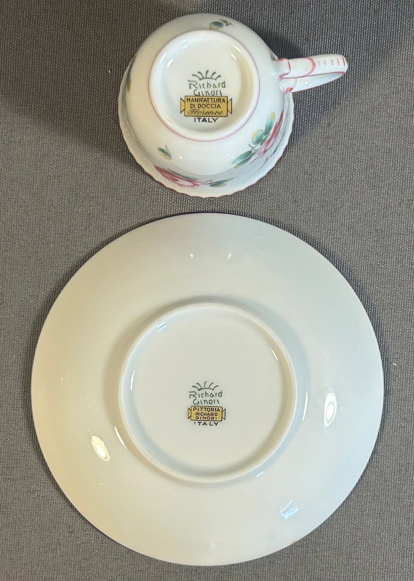 Vintage 1994-2006 Italian Richard Ginori Porcelain Antique Rose Amalfi Pink Demitasse Cup and Saucer Set (Retired)