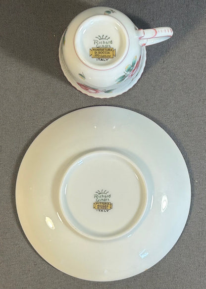 Vintage 1994-2006 Italian Richard Ginori Porcelain Antique Rose Amalfi Pink Demitasse Cup and Saucer Set (Retired)