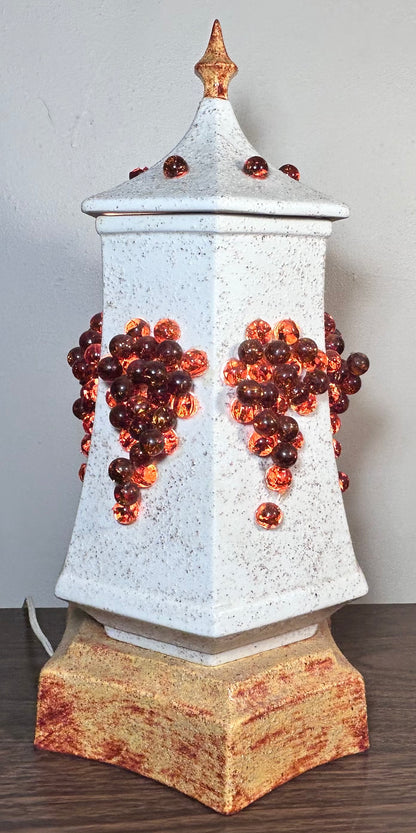 Vintage 1960’s American Mid Century Modern Ceramic/Glass Grape Clusters Pagoda-Style Paneled Table Lamp