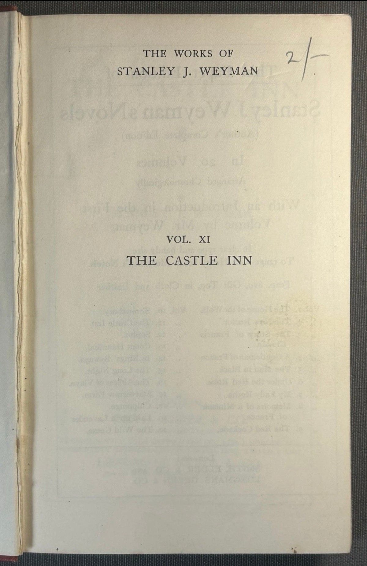 1911 “The Castle Inn” by Stanley J. Weyman Hardcover Book