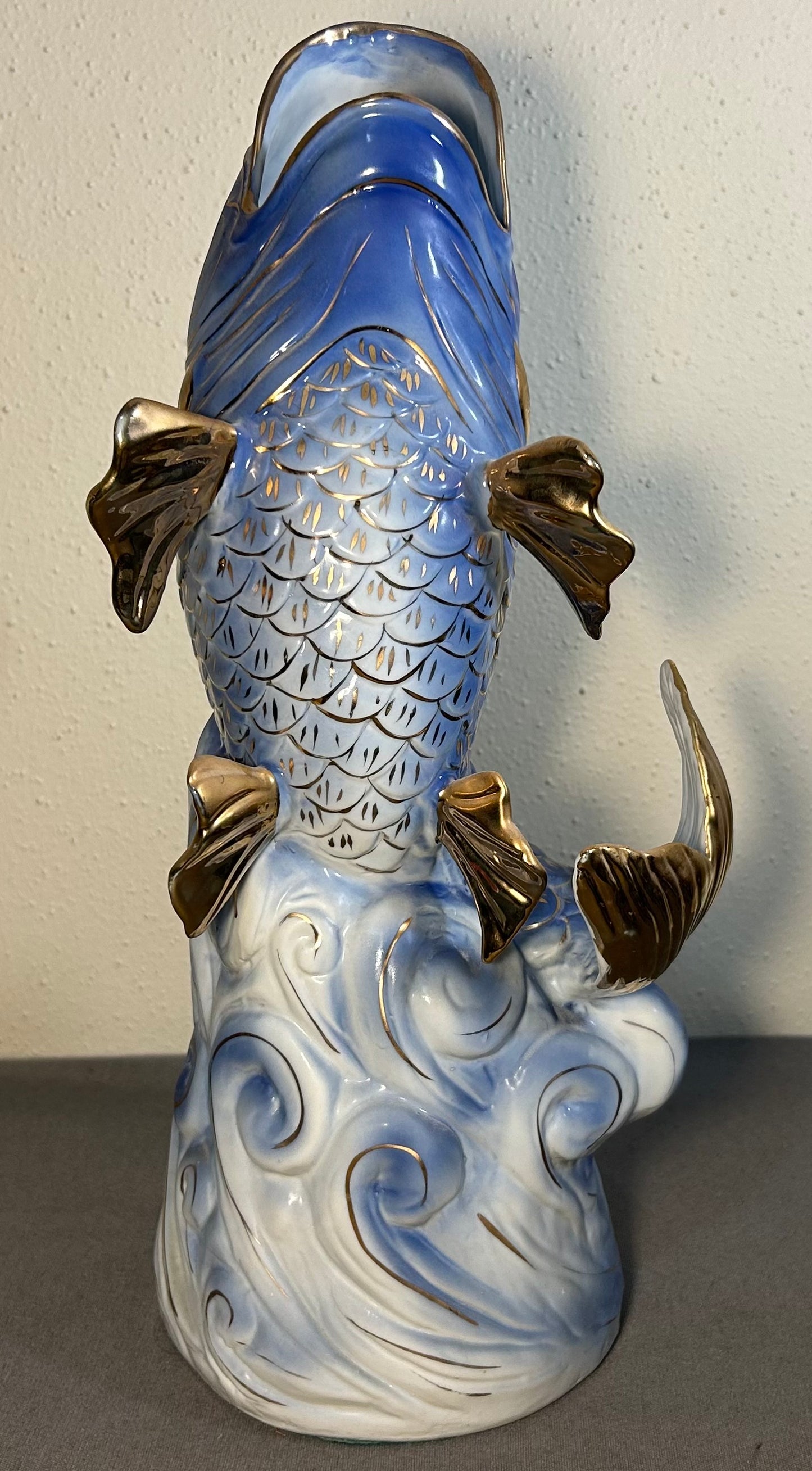 Vintage 1980’s Chinese Export Porcelain Figural Koi Fish Vase