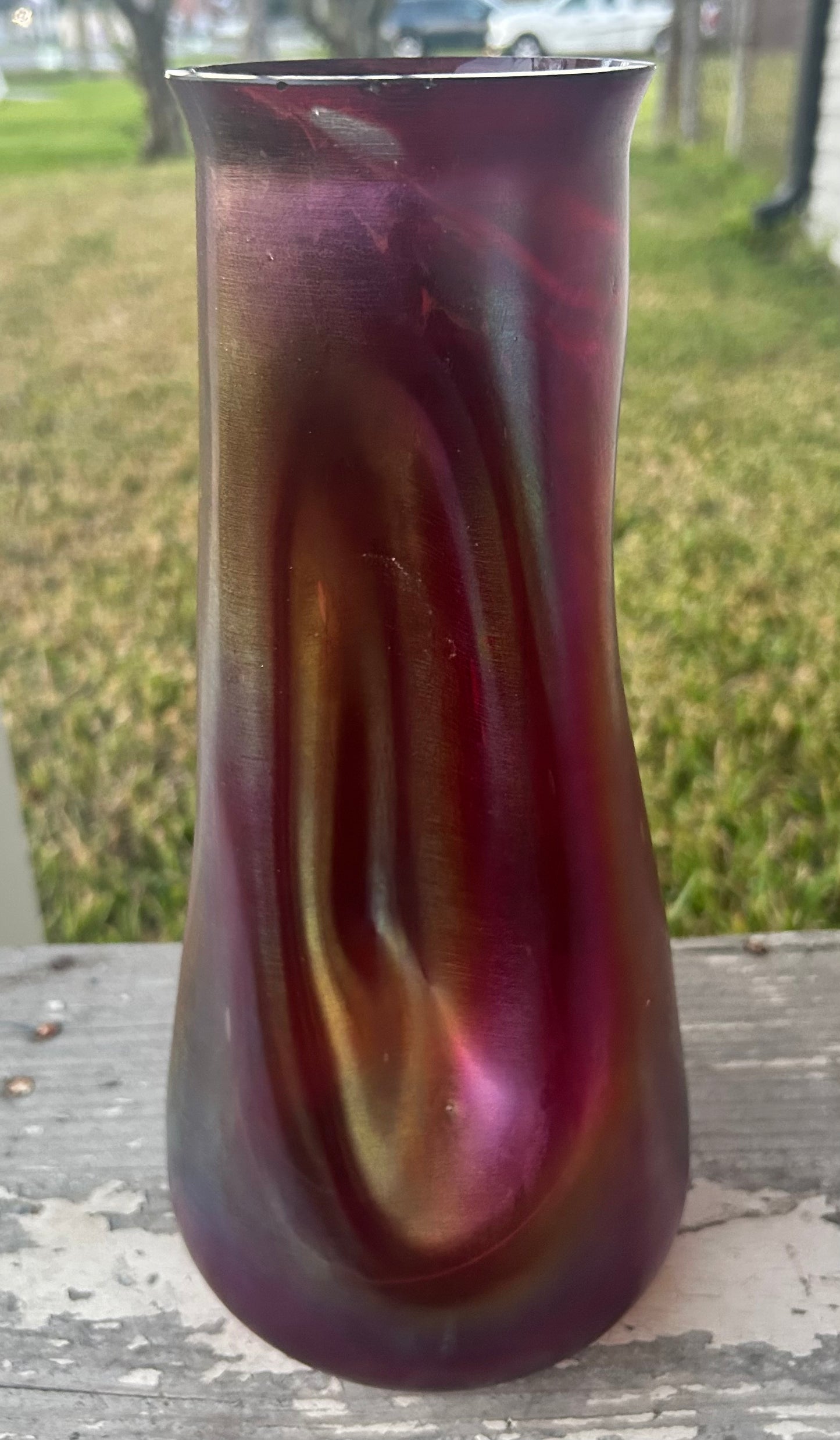 Circa 1900 Bohemian Josef Rindskopf Art Nouveau Iridescent Ruby Red Glass Striated Twist Vase