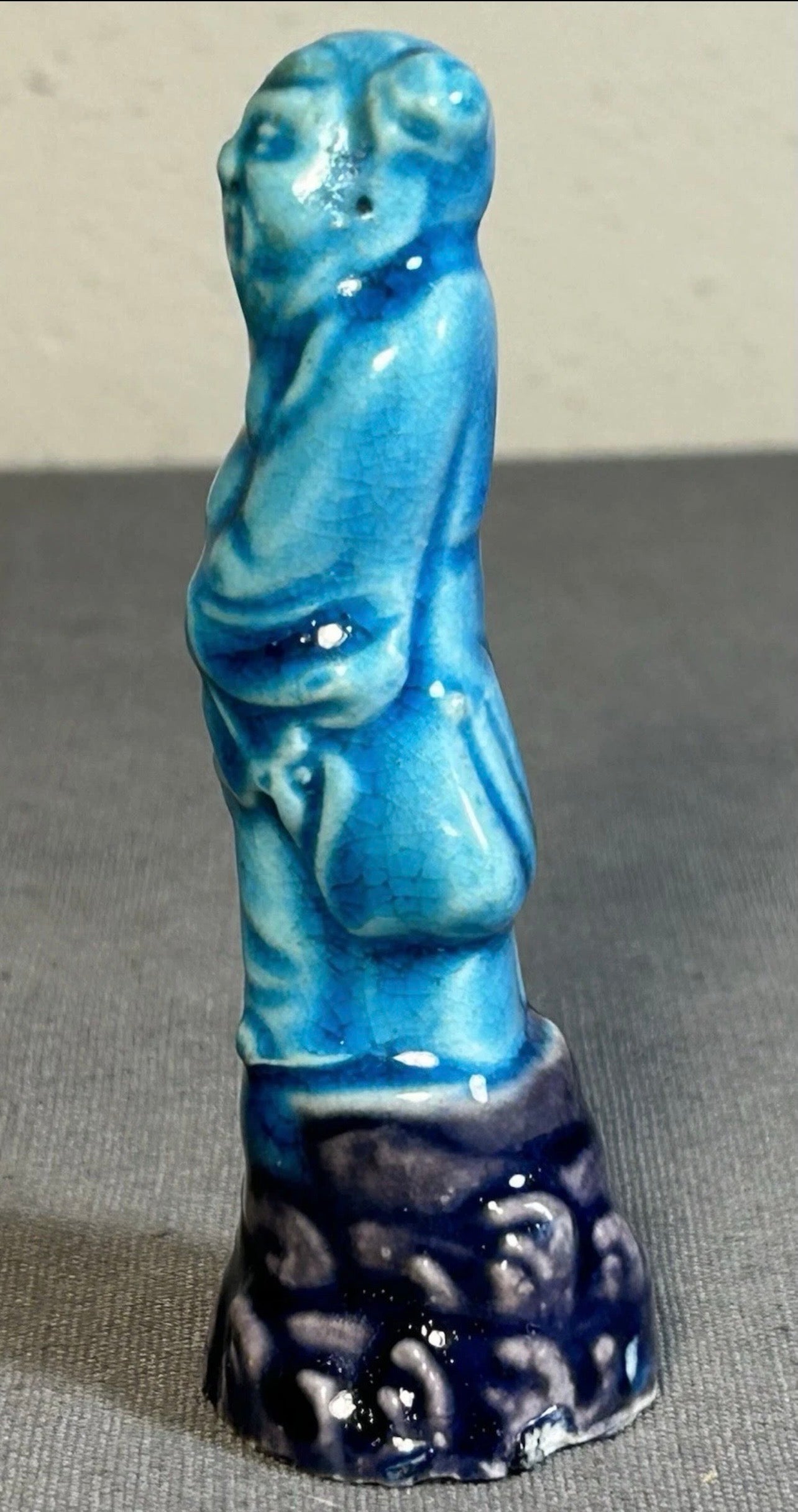 Circa 1920 Chinese Turquoise/Aubergine Glazed Porcelain Taoist Immortal Li Tieguai Figurine (Early Republic Period)
