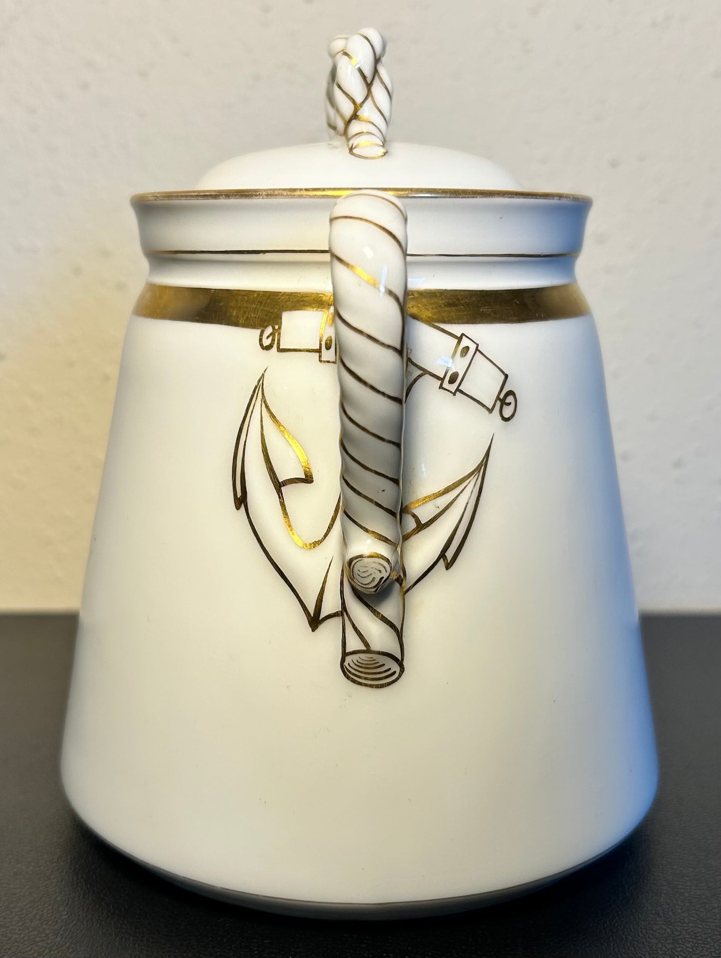 Late 19th Century French Rococo Revival Haviland Limoges Porcelain Rope and Anchor Pattern Lidded Sugar Bowl