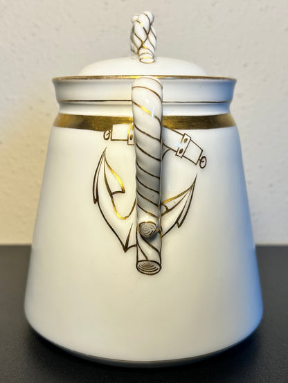 Late 19th Century French Rococo Revival Haviland Limoges Porcelain Rope and Anchor Pattern Lidded Sugar Bowl