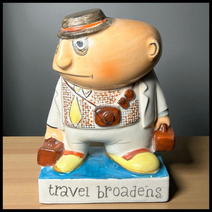 Vintage 1950’s Ucagco Travel Broadens Man with Luggage Ceramic Novelty Figurine Made in Japan