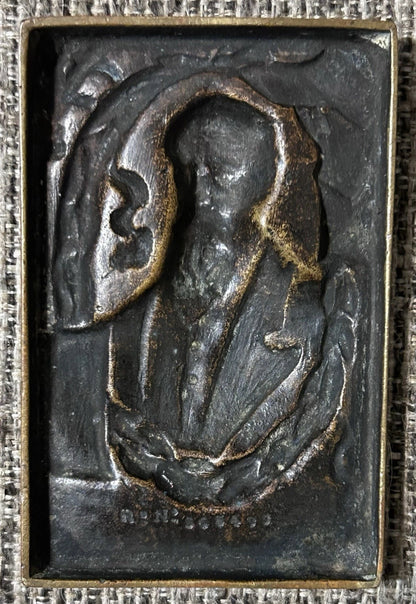 Circa 1919 English Arts & Crafts Bronze Charles Dickens Raised/Bas-Relief Miniature Portrait Plaque