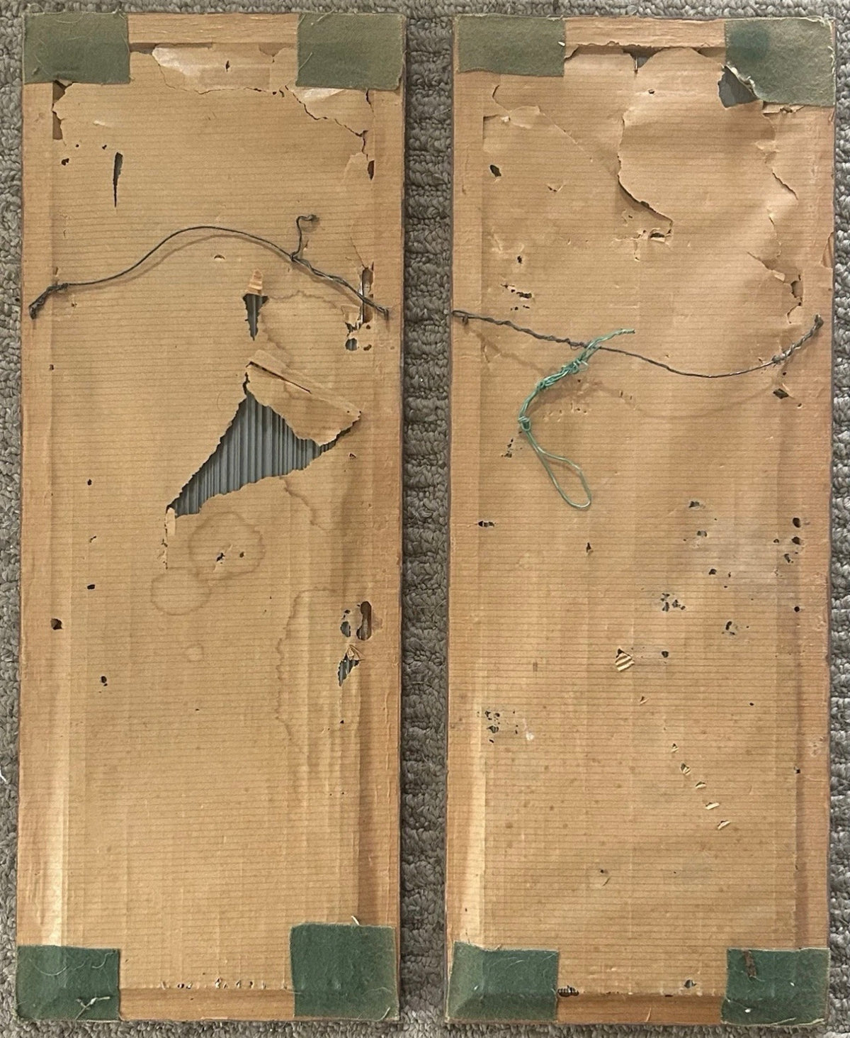 Pair of Vintage 1960’s American Mid Century Modern Angel Acrylic Paint/Pencil Mixed Media Framed Art on Wood Panels Signed Stone