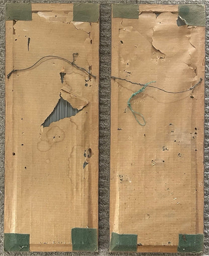 Pair of Vintage 1960’s American Mid Century Modern Angel Acrylic Paint/Pencil Mixed Media Framed Art on Wood Panels Signed Stone