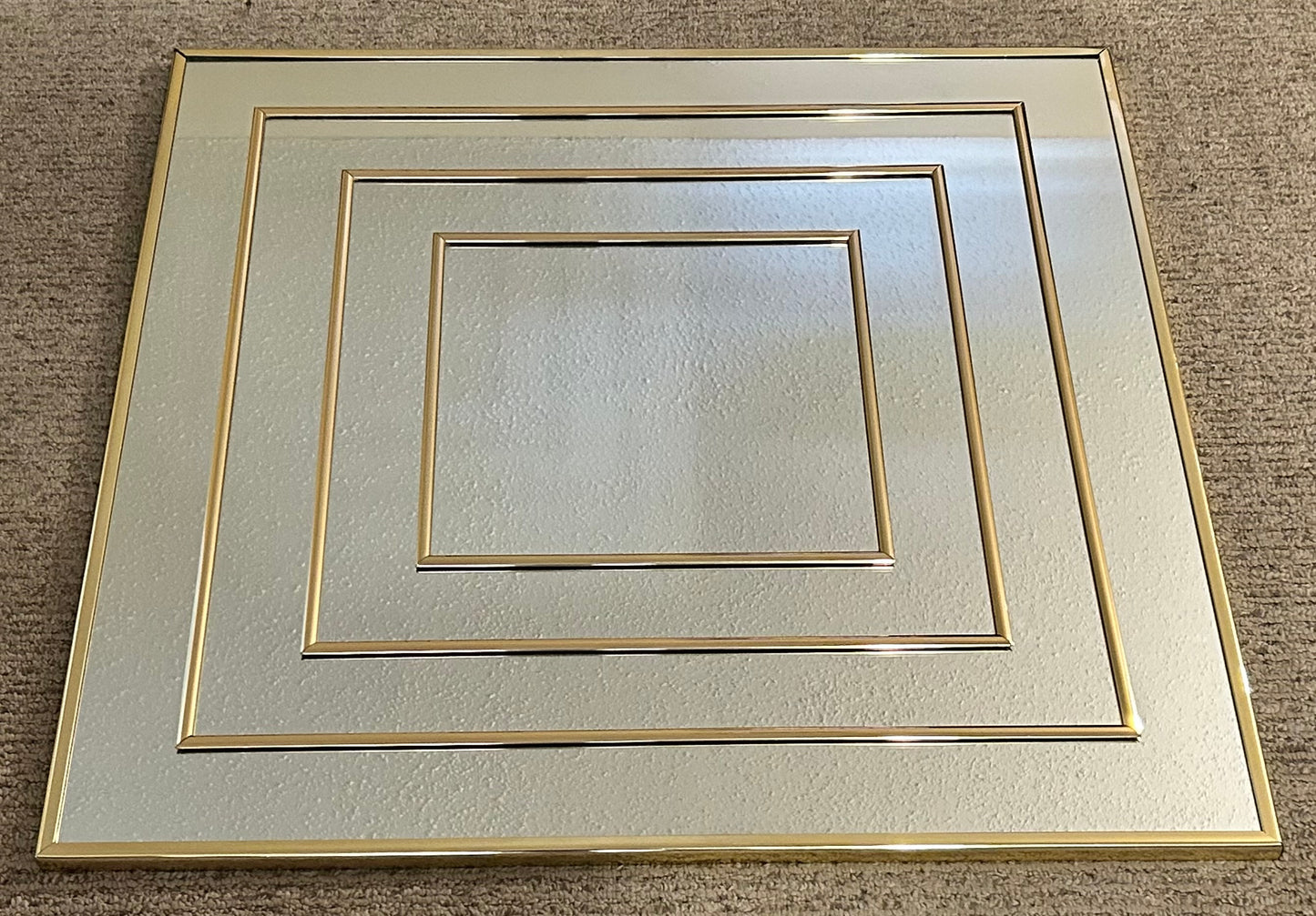 Vintage 1980’s American Syroco Postmodern Brass Style Metal/Glass Concentric Squares Wall Mirror