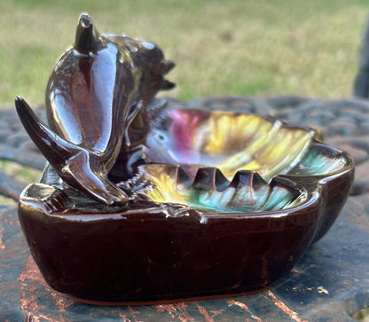 Vintage 1950’s Ceramic Redware Drip Glaze Florida Dolphin Souvenir Ashtray Made in Japan