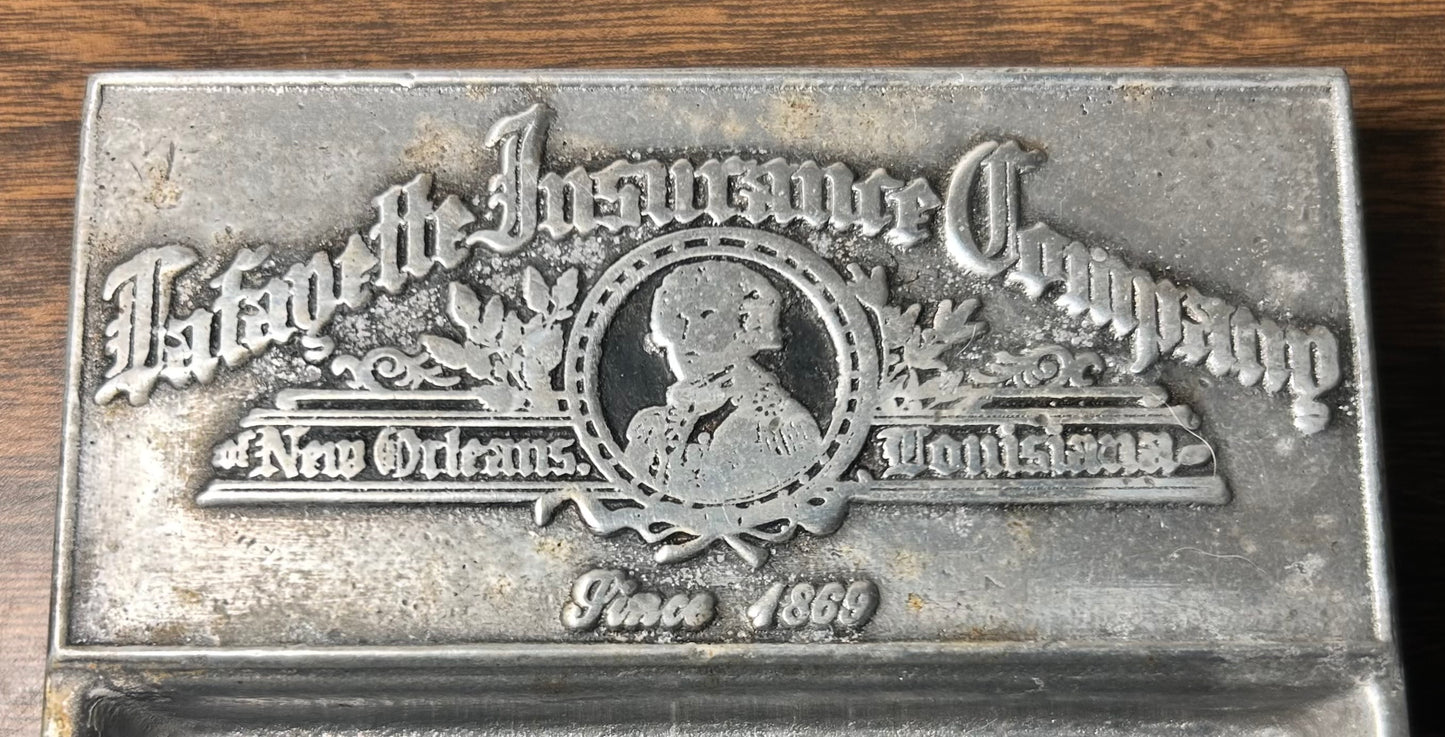 Vintage Mid 20th Century Lafayette Insurance Company New Orleans, Louisiana Pewtarex Metal Receipt Tray