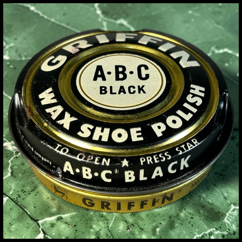 Vintage 1950’s American Griffin A•B•C Black Wax Shoe Polish Tin Made by Boyle-Midway Inc.