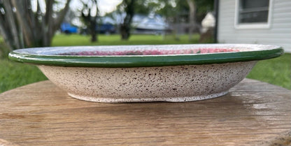 Vintage Late 1970’s American Mid Century Modern Mary Lynn Avery Art Pottery Ceramic Christmas Poinsettia Flower Motif Oval Shallow Bowl