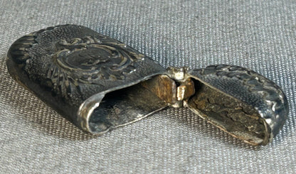 Late 19th Century English Victorian Silver-Plated Metal Repousse Scrollwork Vesta Match Safe