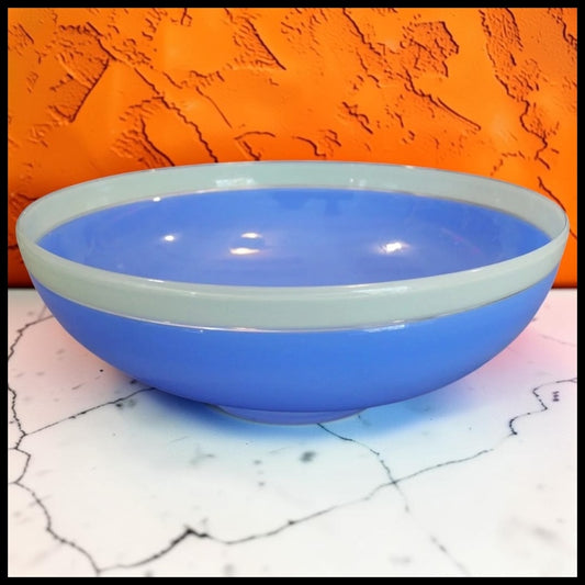2002 American Ipso Facto Studio Art Glass Contemporary Style Two-Tone Blue Centerpiece Bowl