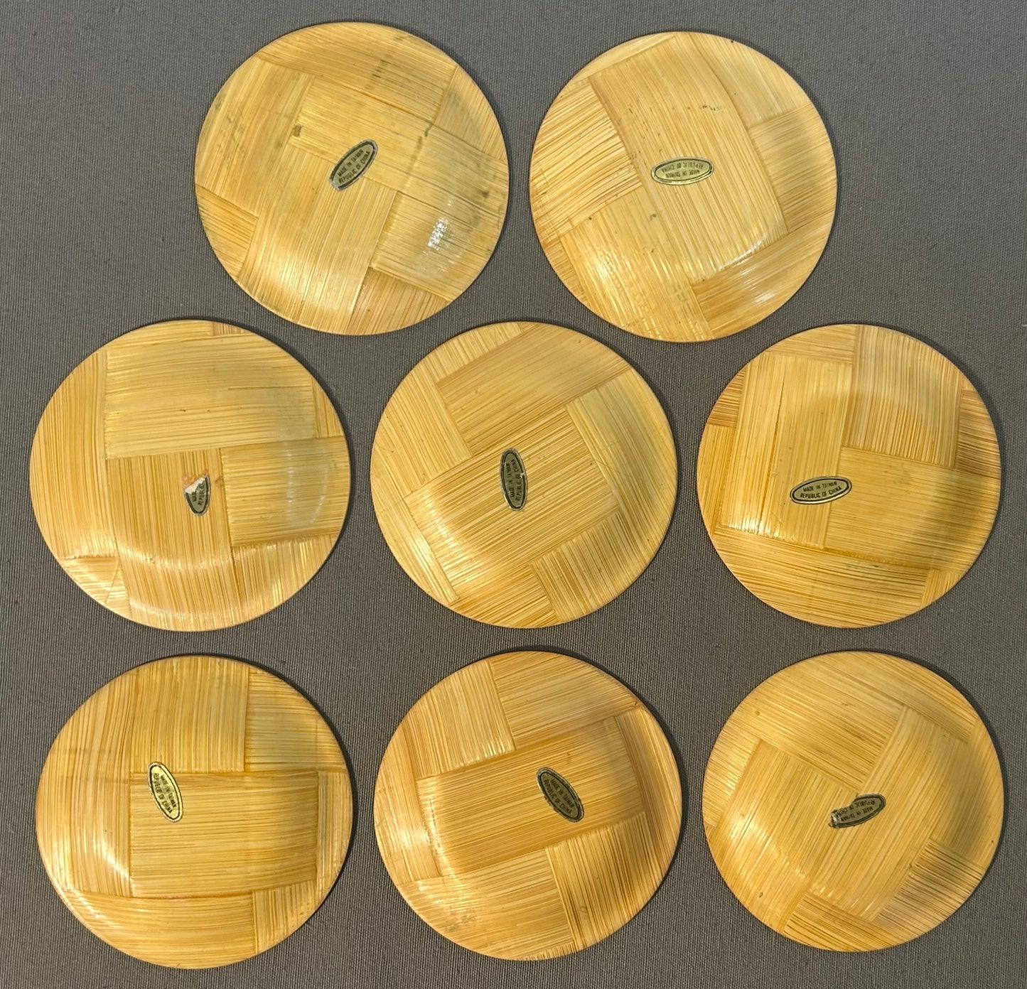 Set of 8 Vintage 1970’s Stone Mountain, Georgia Souvenir Woven Bamboo Coasters Made in Taiwan R.O.C.