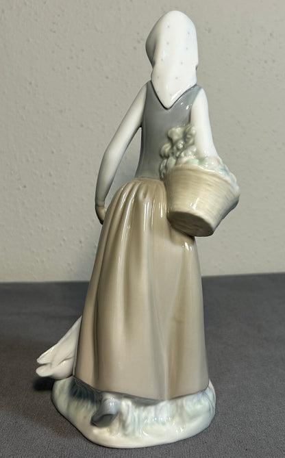 Vintage Circa 1980 Spanish NAO by Lladro Porcelain Girl with Duck Figurine (Retired)