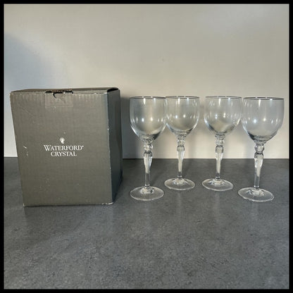 Set of 4 2000-2008 Waterford Crystal Carleton Platinum Water Goblet Glasses with Box (Retired)