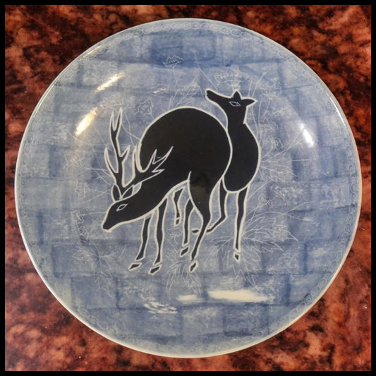 Vintage Mid 20th Century Japanese Aoki Brothers Co. Arita Porcelain Deer Motif Charger Plate