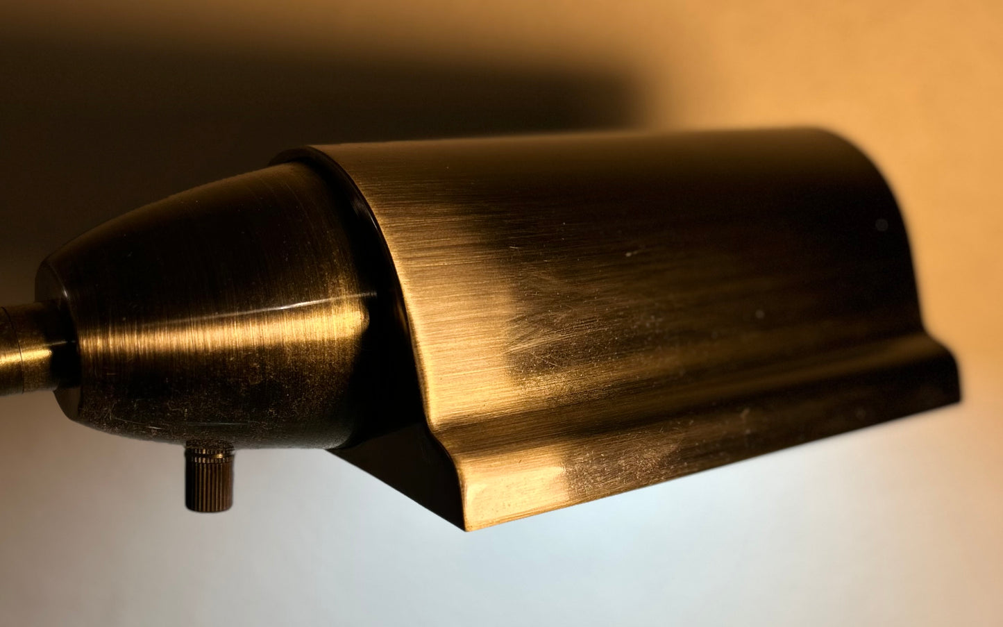 Vintage 1980’s Postmodern Brushed Brass Metal/White Wood Block Base Swingarm Floor Lamp