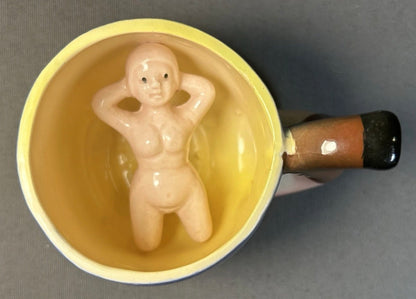Vintage 1950’s Ceramic Risque Novelty Pipe Dream Peek-A-Boo Nude Woman Surprise Mug Made in Japan