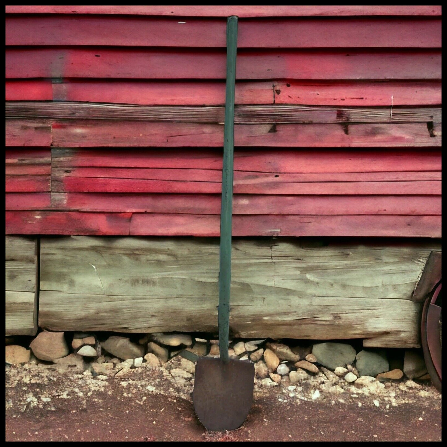 Circa 1920 American Primitive Pastel Green Painted Wood Handle Metal Shovel