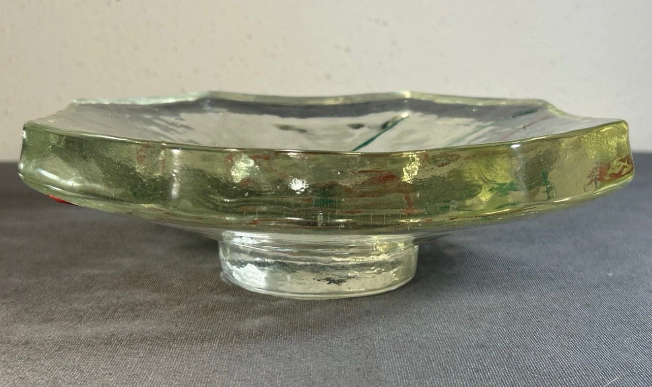 Vintage 1996 Gene Koss Studio Art Glass Contemporary Style Octagonal Footed Shallow Bowl (New Orleans, Louisiana)