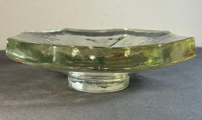 Vintage 1996 Gene Koss Studio Art Glass Contemporary Style Octagonal Footed Shallow Bowl (New Orleans, Louisiana)