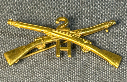 1898-1910 United States Army Company H 2nd Infantry Regiment Officer’s Gold-tone Brass Collar Insignia Pin