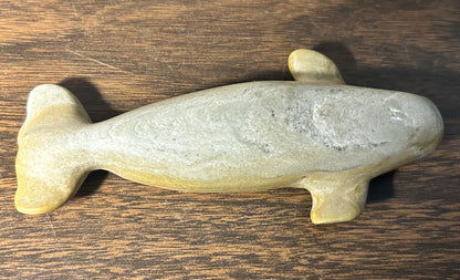 Vintage Canadian Inuit Argillite Stone Whale Carving by Simeonie Kavik (20th Century)
