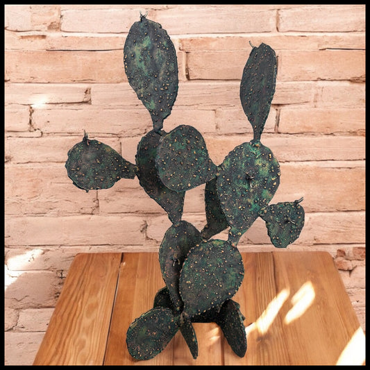 Vintage Mid 20th Century American Brutalist Painted Welded Torch Cut Steel Metal Prickly Pear Cactus Sculpture