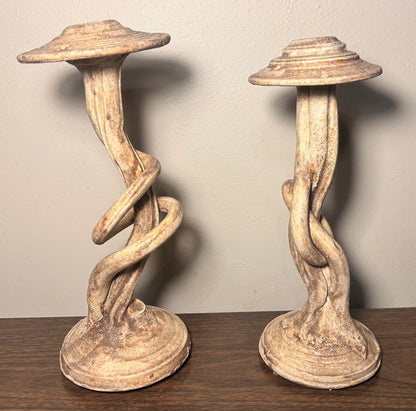 Pair of Contemporary Style Art Pottery Clay Organic Twist Form Candlesticks