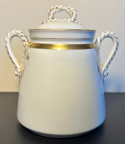 Late 19th Century French Rococo Revival Haviland Limoges Porcelain Rope and Anchor Pattern Lidded Sugar Bowl