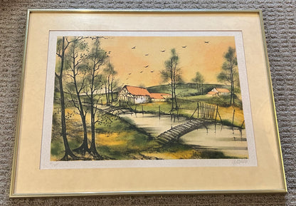 Vintage 1970’s European Pastoral Landscape Framed Limited Edition Lithograph Print (#24/215) (Illegibly Signed)