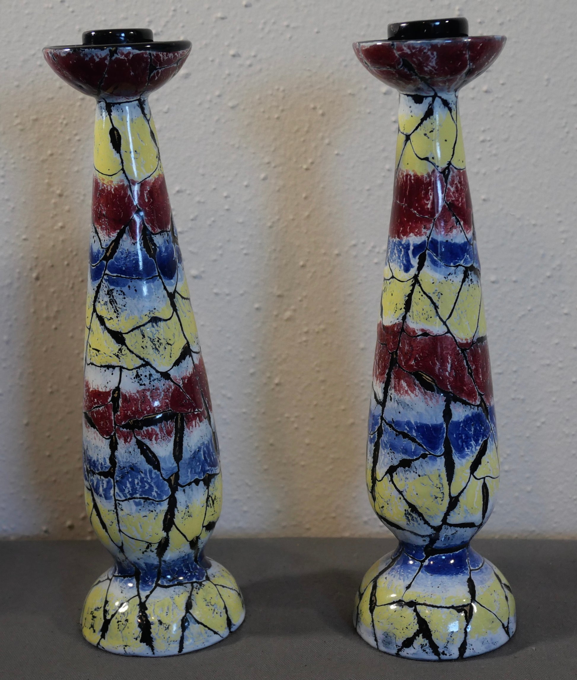 Pair of 1960’s Italian Mid Century Modern San Polo Ceramics Crackle Finish Candlesticks