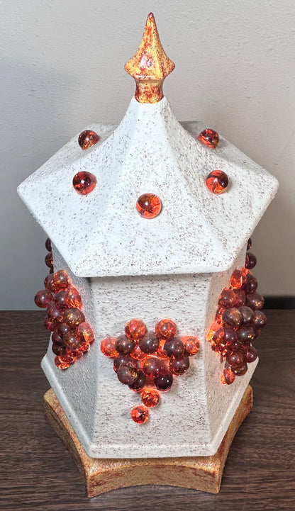 Vintage 1960’s American Mid Century Modern Ceramic/Glass Grape Clusters Pagoda-Style Paneled Table Lamp