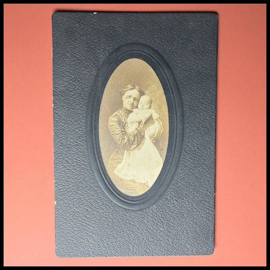 Late 19th Century American Victorian Woman Holding Baby Sepia Portrait Gelatin Silver Print Cabinet Card Photograph