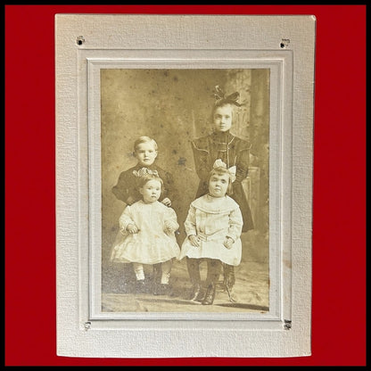 Late 19th Century American Victorian Group of Young Children Sepia Gelatin Silver Print Portrait Cabinet Card Photograph