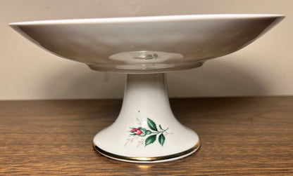 Vintage 1950’s German Schumann Arzberg Bavaria Porcelain Gilded Rose Flower Motifs Pedestal Cake Stand