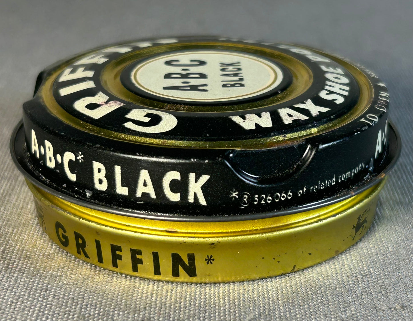 Vintage 1950’s American Griffin A•B•C Black Wax Shoe Polish Tin Made by Boyle-Midway Inc.