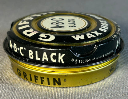 Vintage 1950’s American Griffin A•B•C Black Wax Shoe Polish Tin Made by Boyle-Midway Inc.