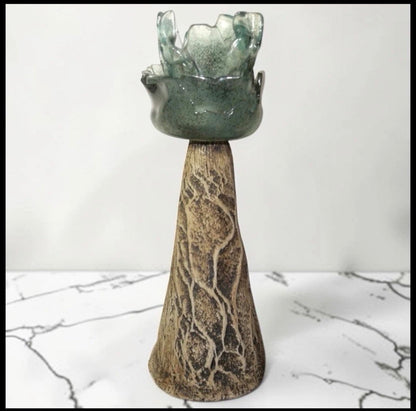 Harmony Hill Studio Contemporary Style Ceramic/Fused Glass Tree Votive Candle Holder Sculpture (21st Century) (California)