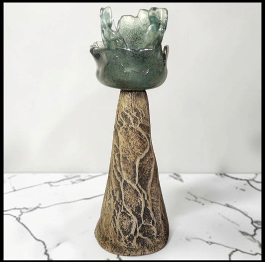 Harmony Hill Studio Contemporary Style Ceramic/Fused Glass Tree Votive Candle Holder Sculpture (21st Century) (California)