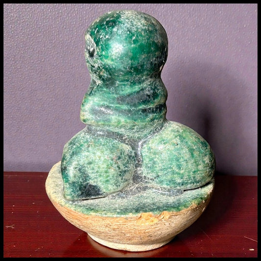 Vintage Mid 20th Century Chinese Tang Dynasty Style Emerald Green Glazed Clay Food Offering Plate Mingqi Tomb Figure